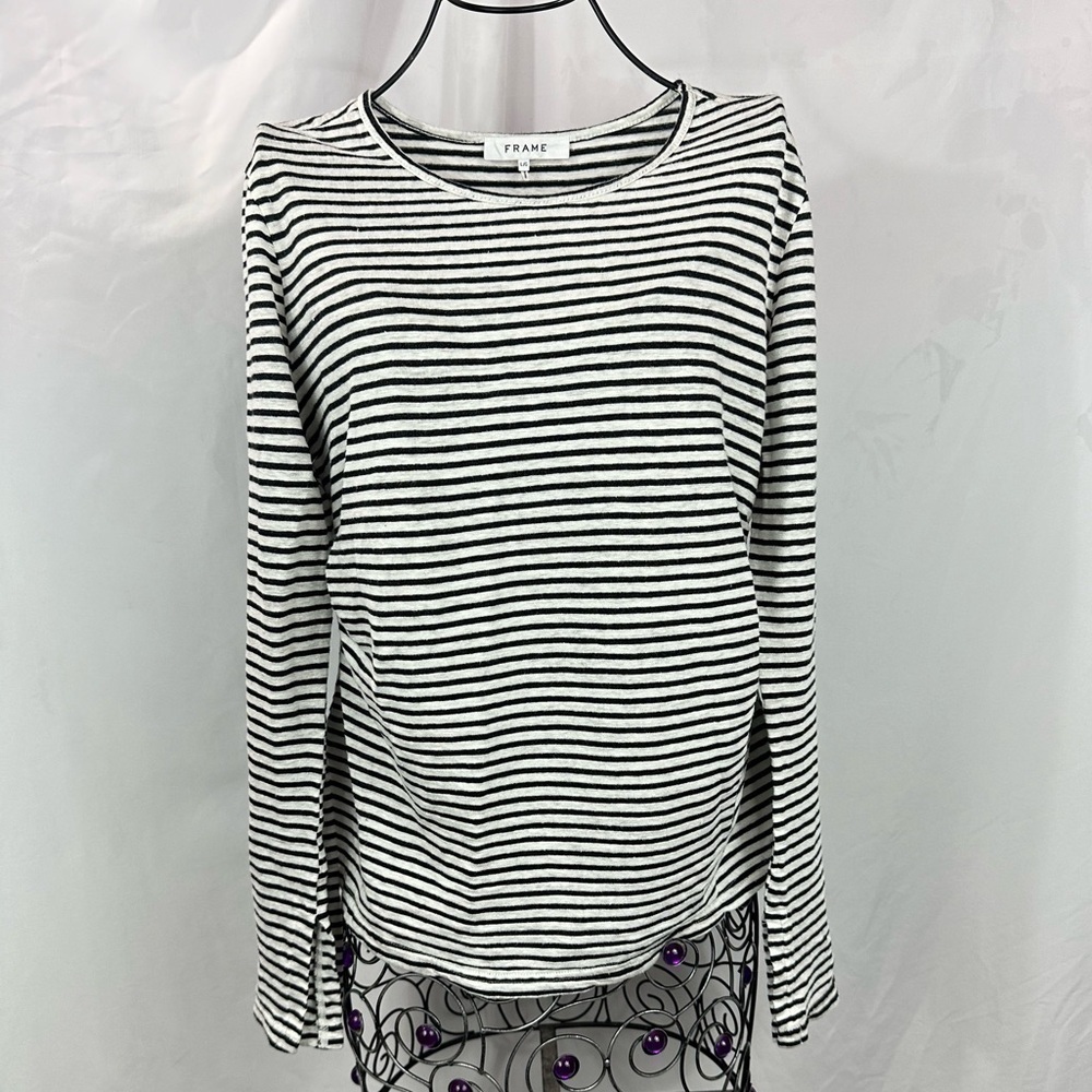 Frame striped long sleeve with side ruching size L